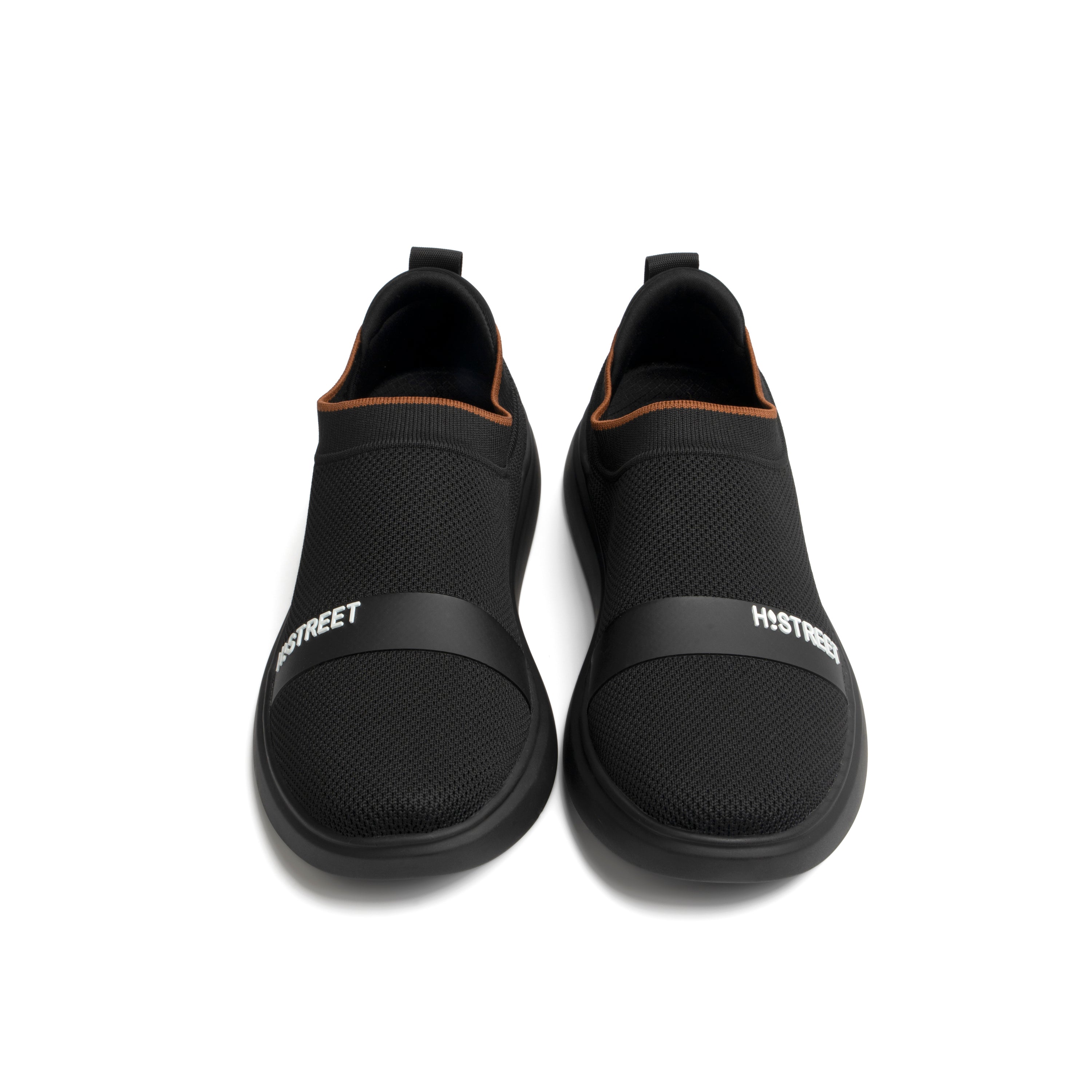 BLACK KNITED SLIP ON SHOES