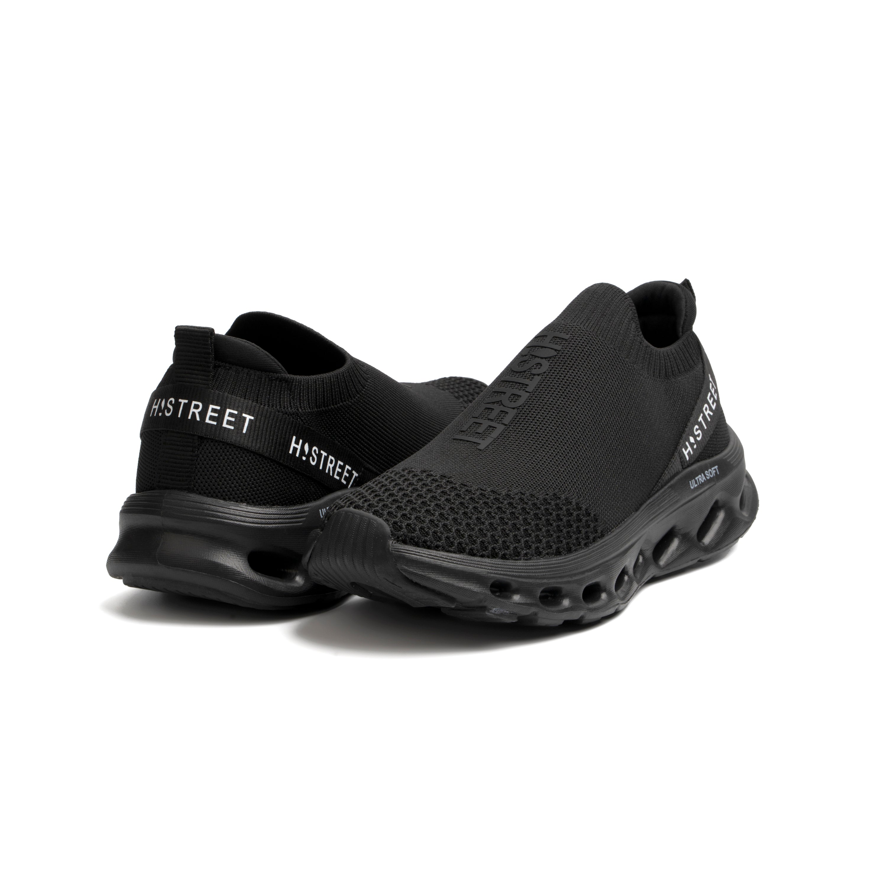 BLACK KNITED SLIP-ONS SHOES