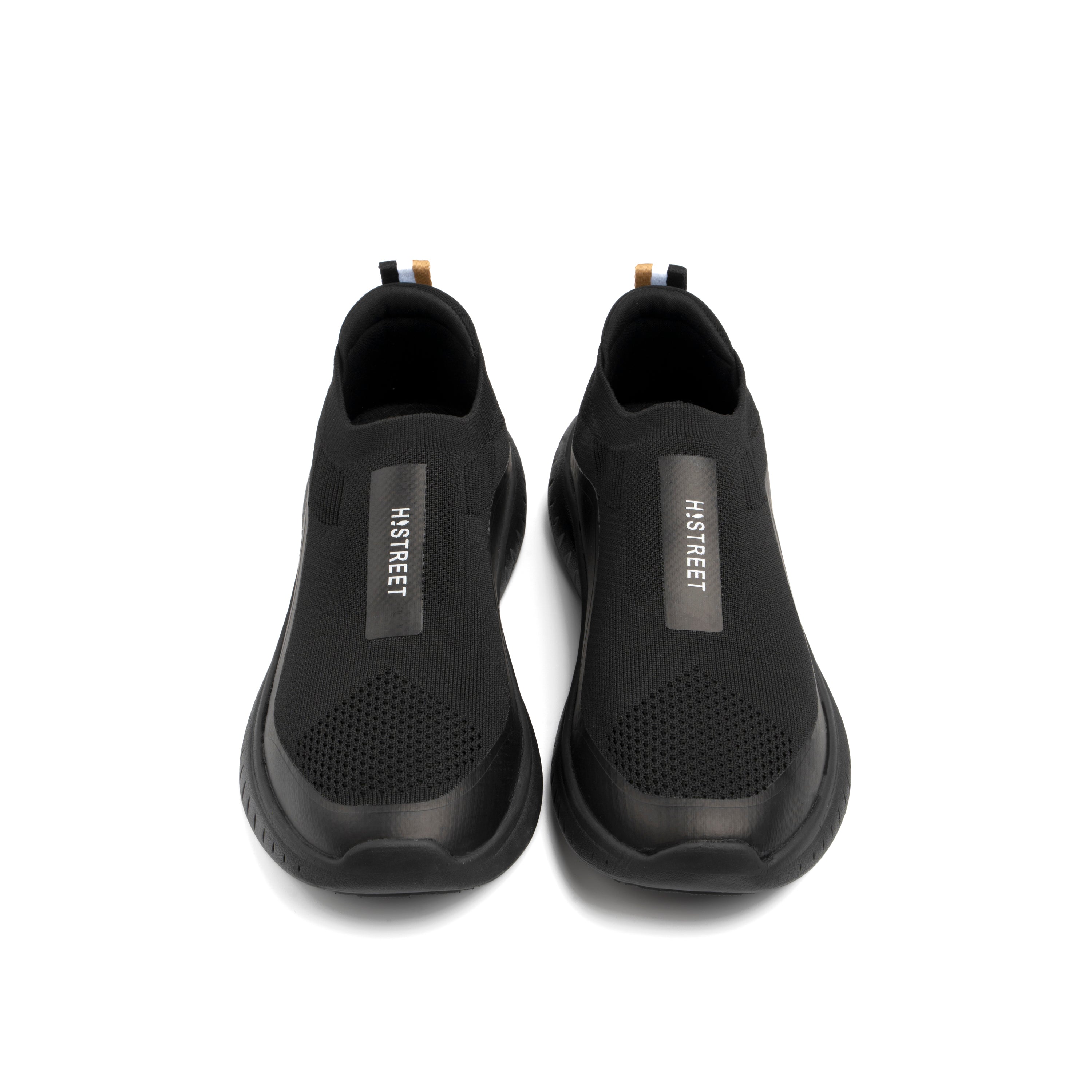 BLACK KNITED SLIP ON SHOES