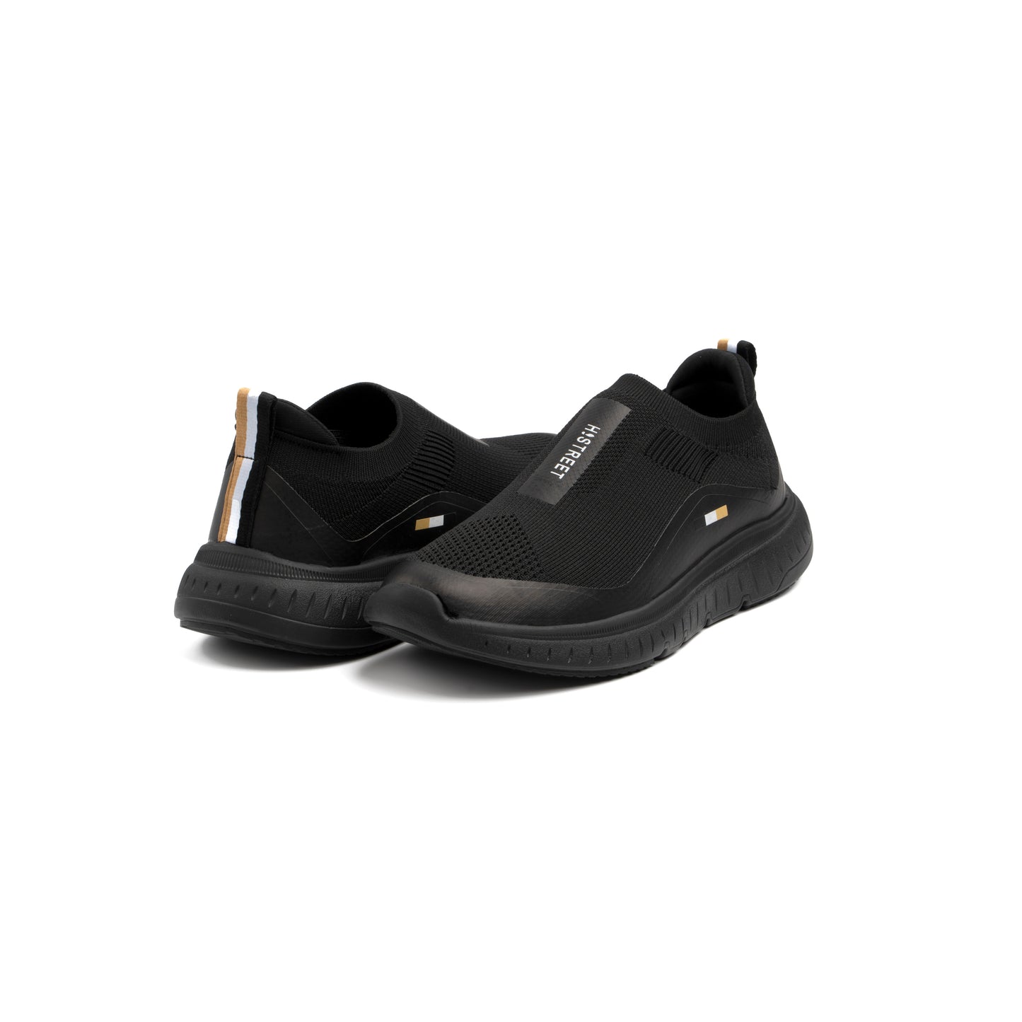 BLACK KNITED SLIP ON SHOES