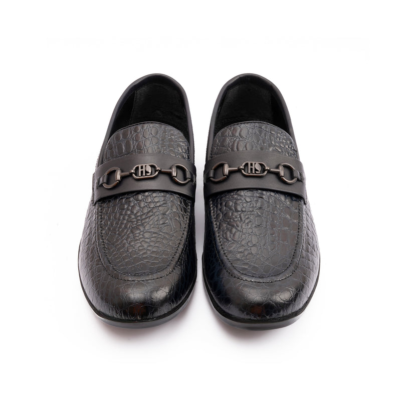 NAVY CROCO TEXTURED SHOES