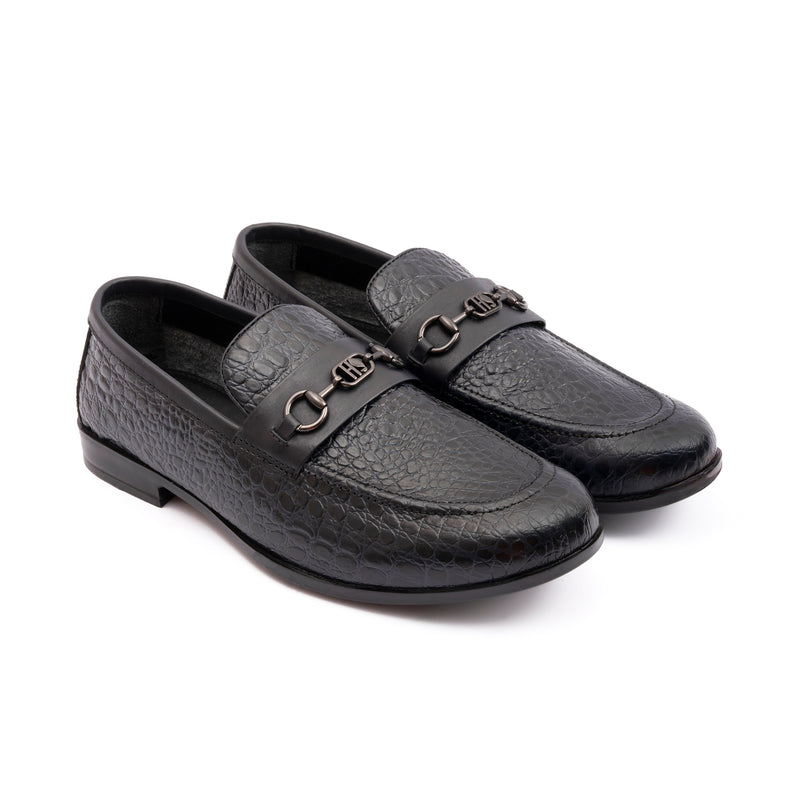 NAVY CROCO TEXTURED SHOES