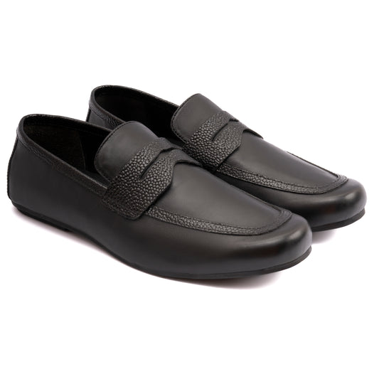 BLACK ANILINE LEATHER MOCCASIN