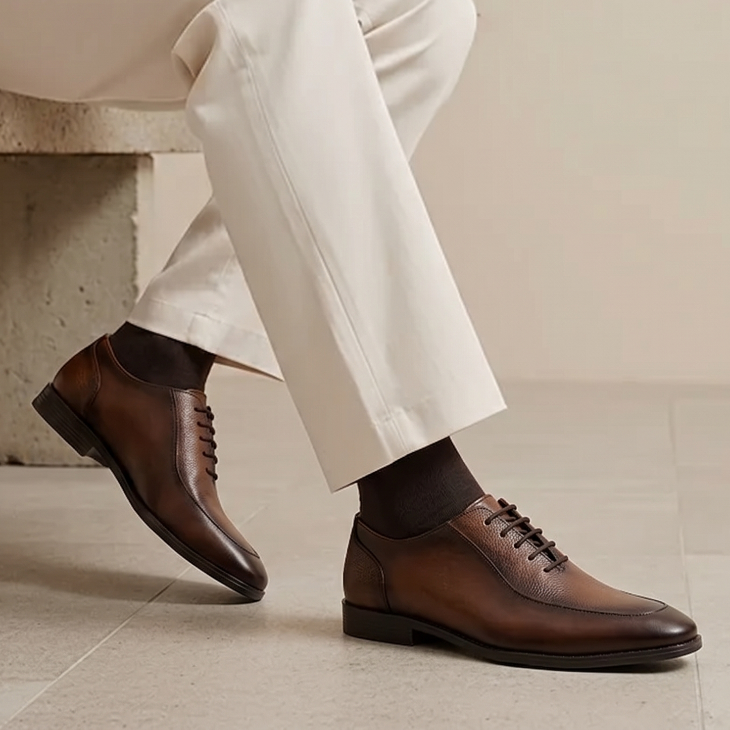 MILLED LEATHER LACE UP SHOES