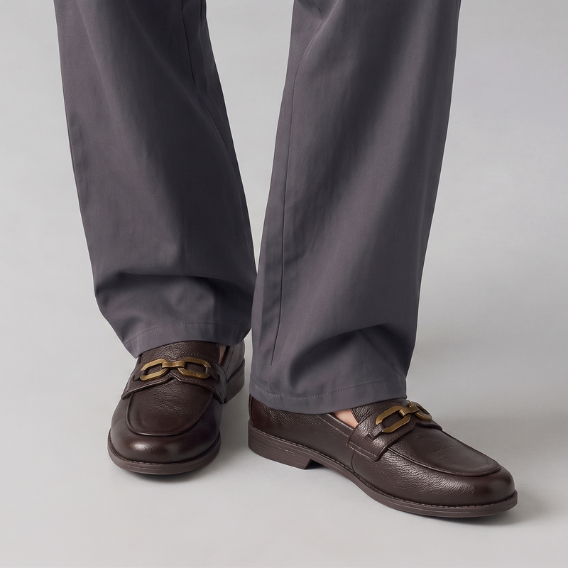 BROWN TEXTURED LEATHER SHOES