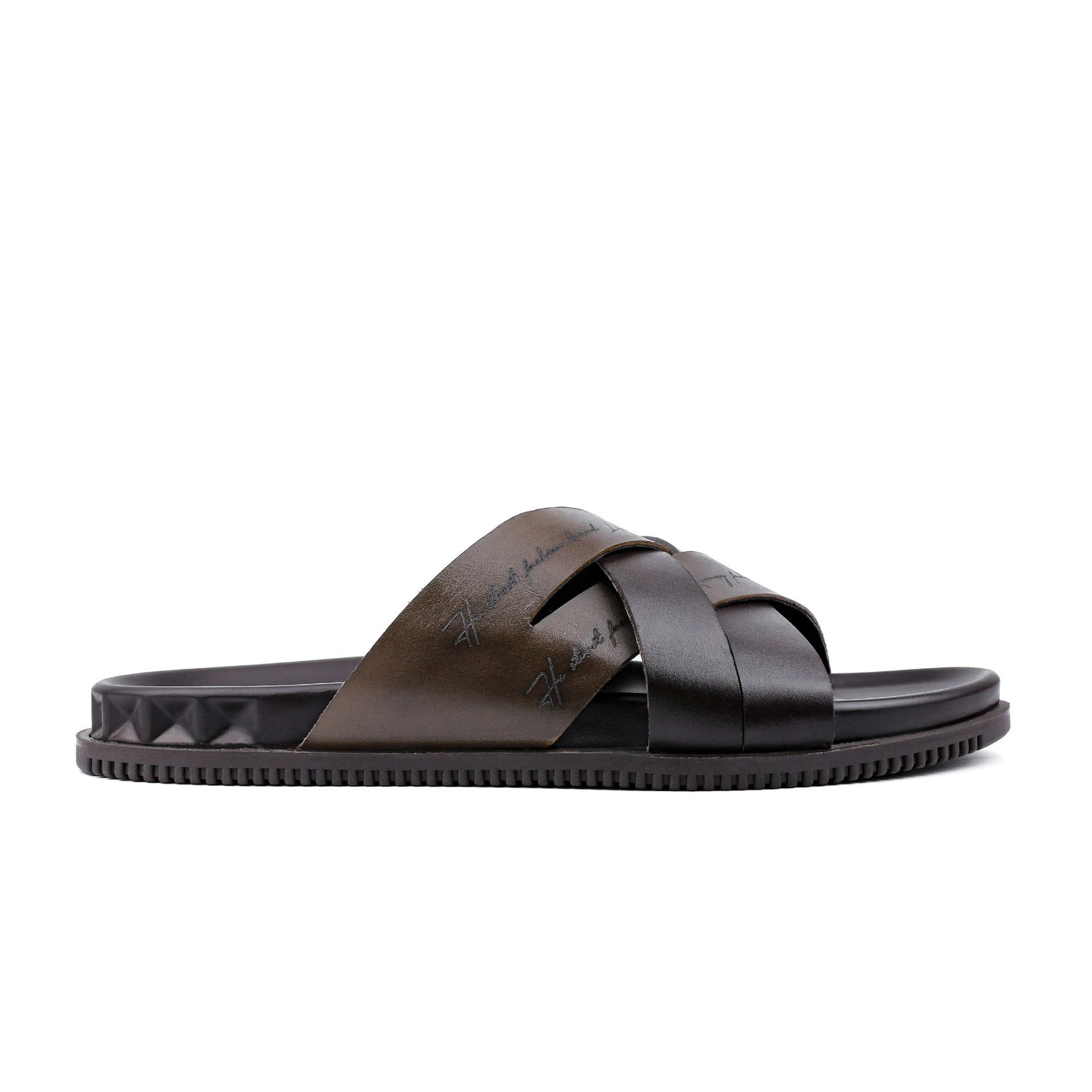 LASER TEXT LEATHER SLIPPER