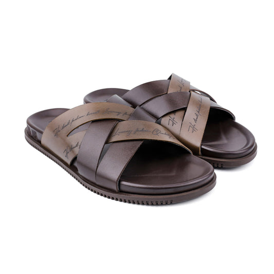 LASER TEXT LEATHER SLIPPER
