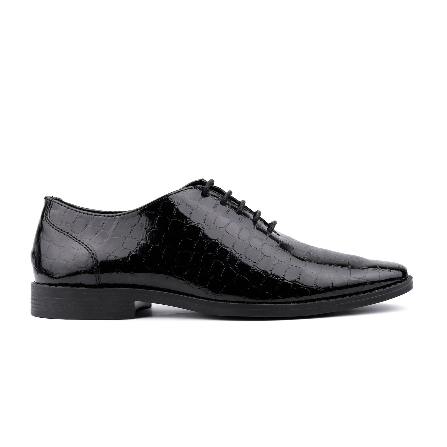 BLACK TEXTURED LACE UP SHOES