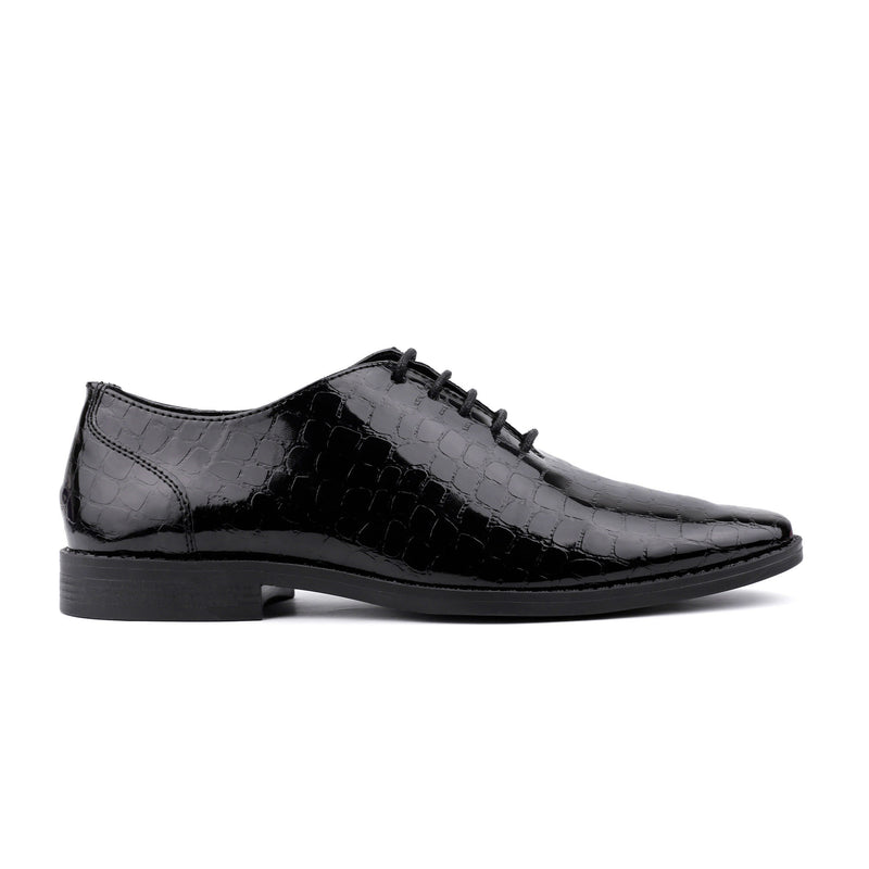 BLACK TEXTURED LACE UP SHOES
