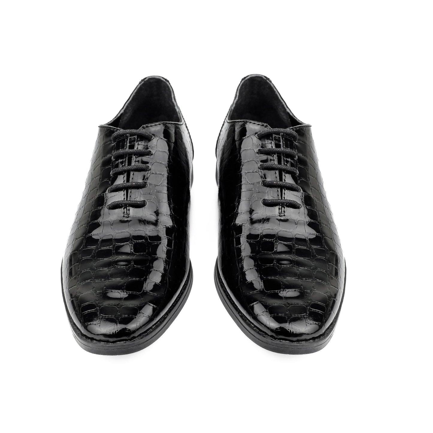 BLACK TEXTURED LACE UP SHOES