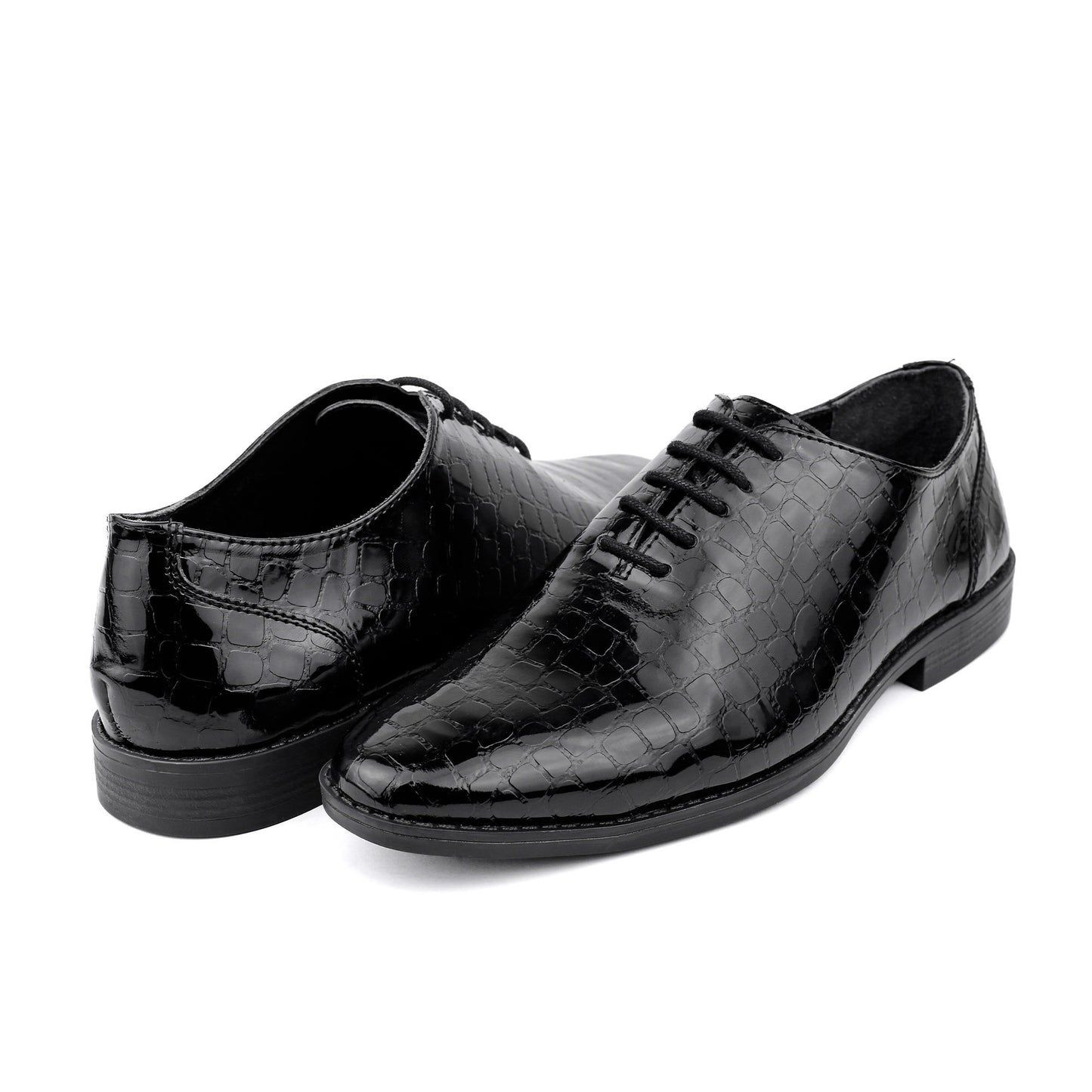 BLACK TEXTURED LACE UP SHOES