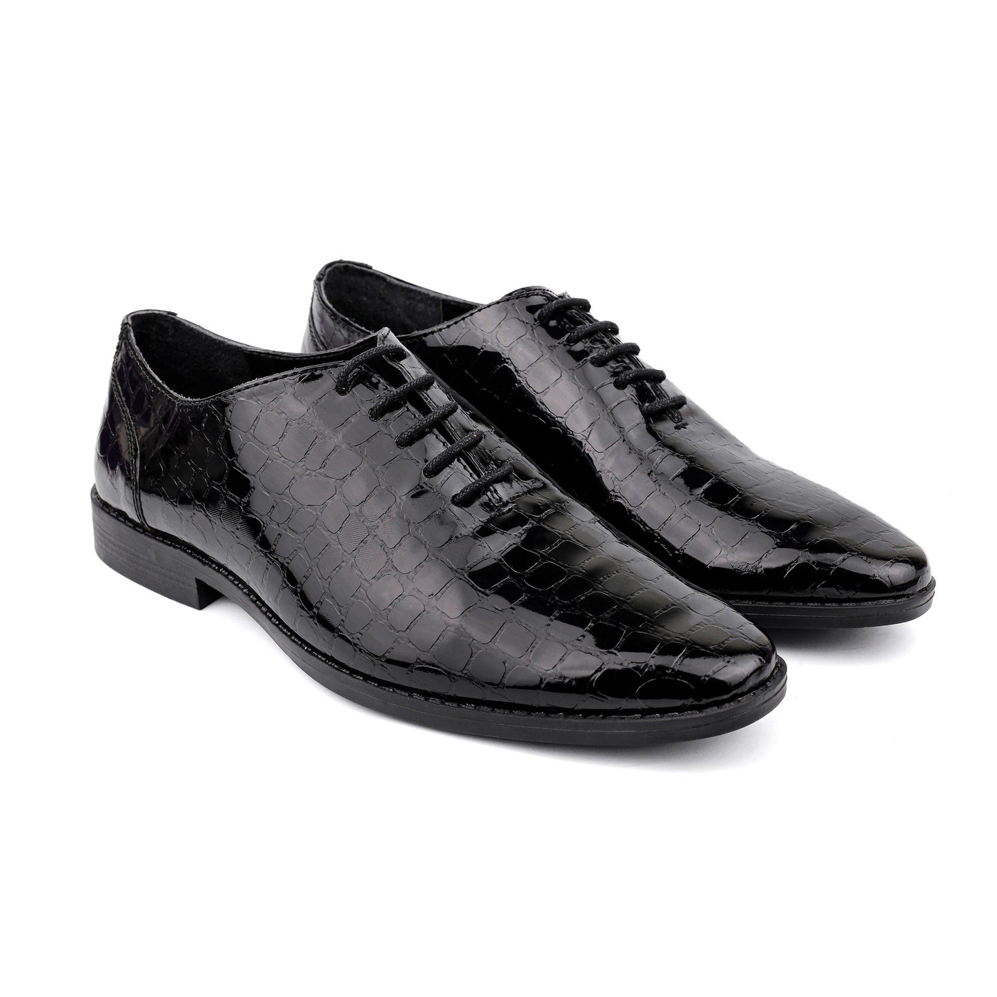 BLACK TEXTURED LACE UP SHOES