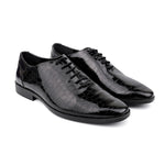 BLACK TEXTURED LACE UP SHOES