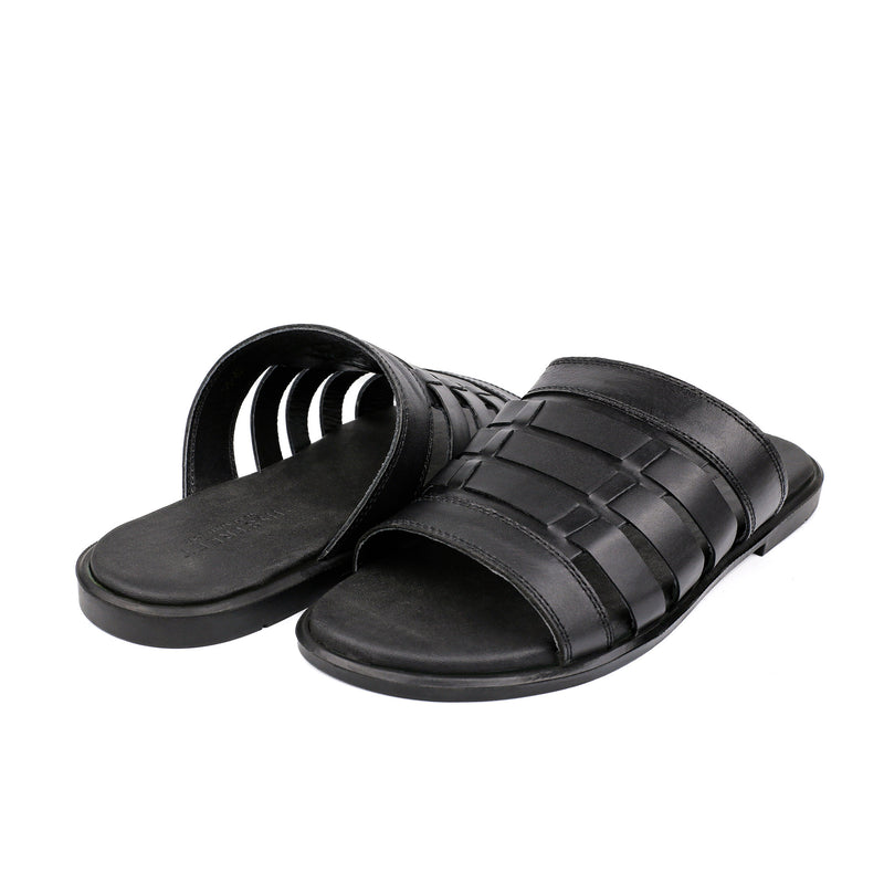 BLACK ANILINE LEATHER SLIPPER