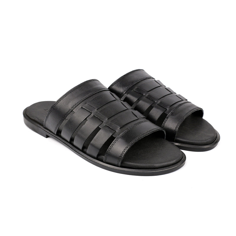 BLACK ANILINE LEATHER SLIPPER