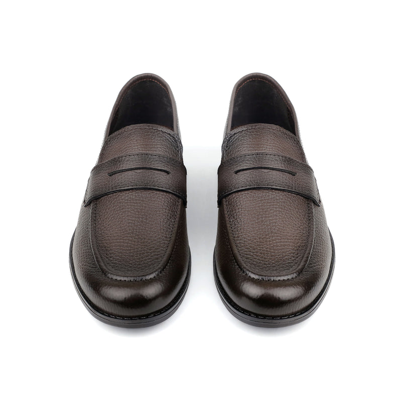 BROWN MILLED  LEATHER LOAFERS