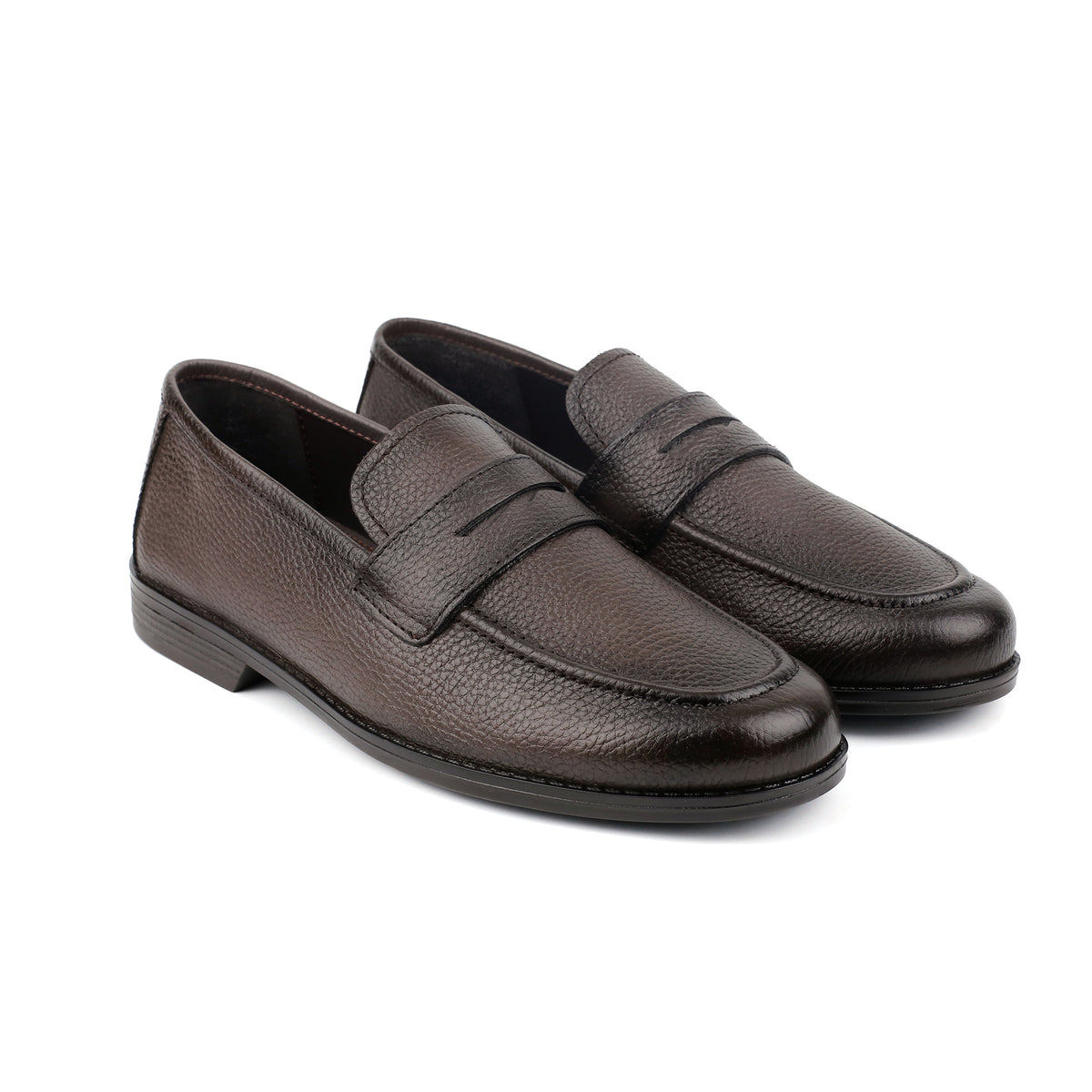 BROWN MILLED  LEATHER LOAFERS