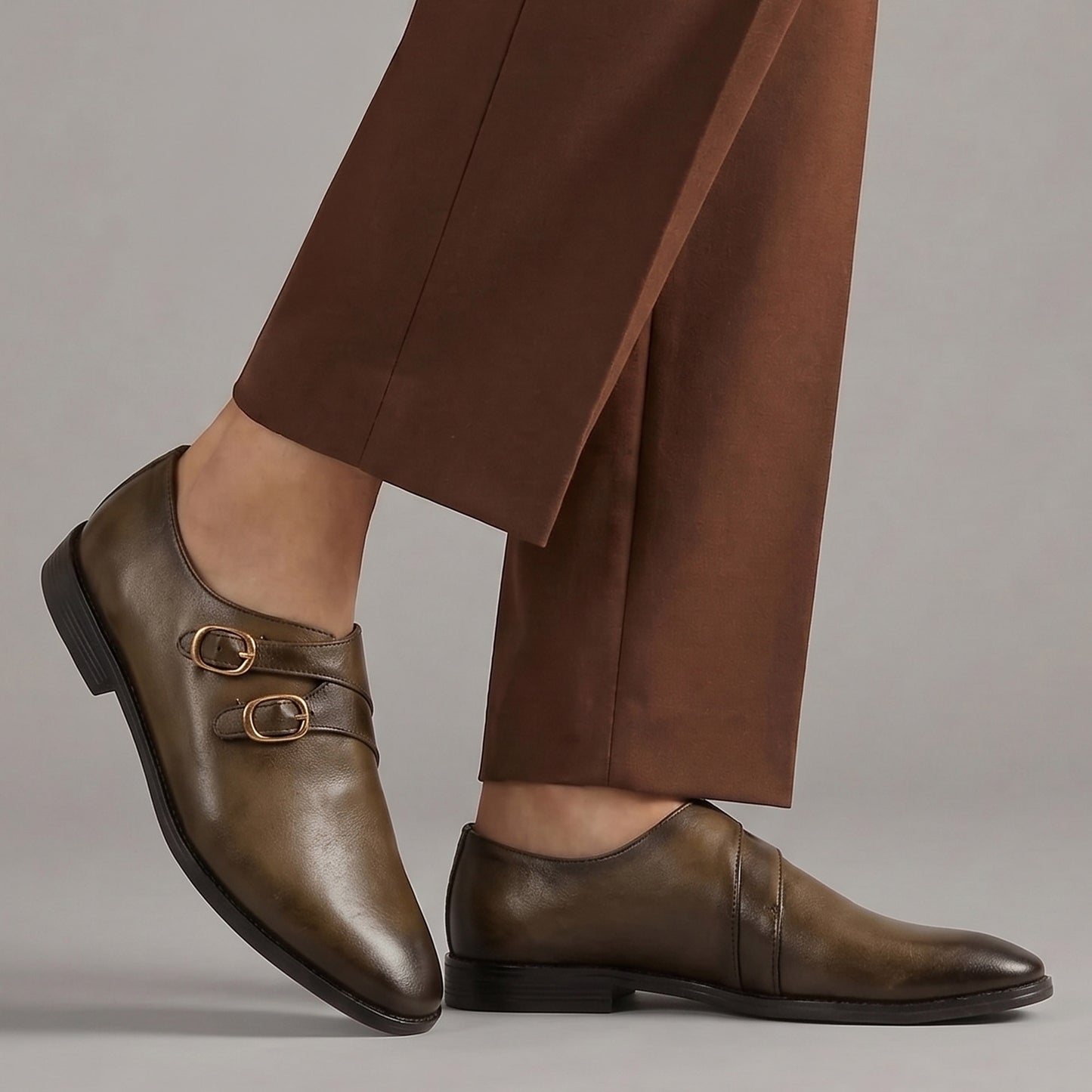DOUBLE BUCKLE LEATHER SHOES
