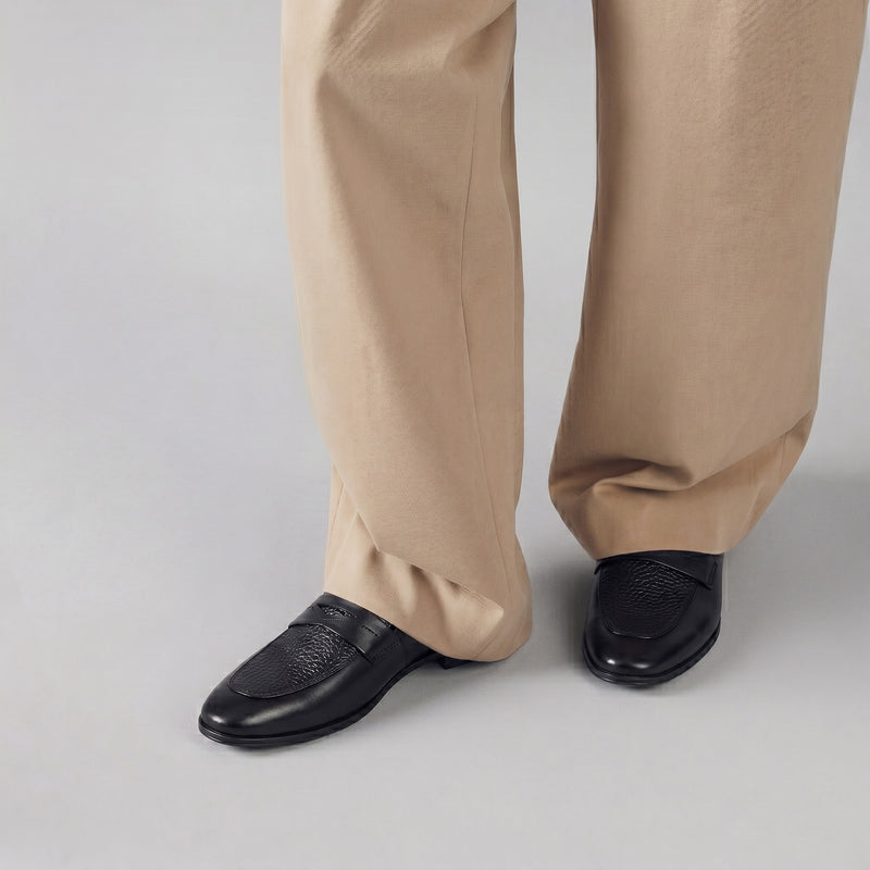 BLACK SPLIT LEATHER SHOES