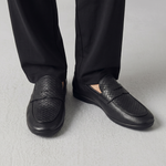 BLACK SPLIT LEATHER LOAFERS