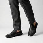 BLACK SPLIT LEATHER LOAFERS