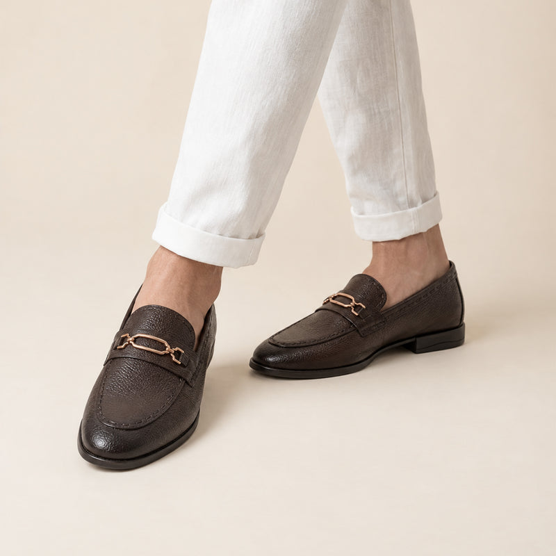 PEBBLE GRAIN BROWN LEATHER SHOES