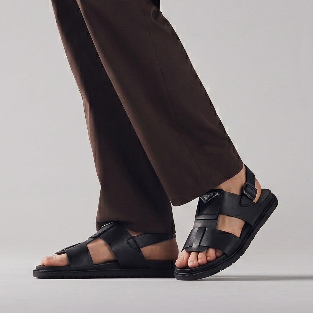 BLACK ANILINE LEATHER SANDAL