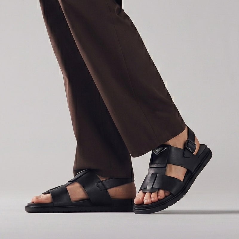 BLACK ANILINE LEATHER SANDAL
