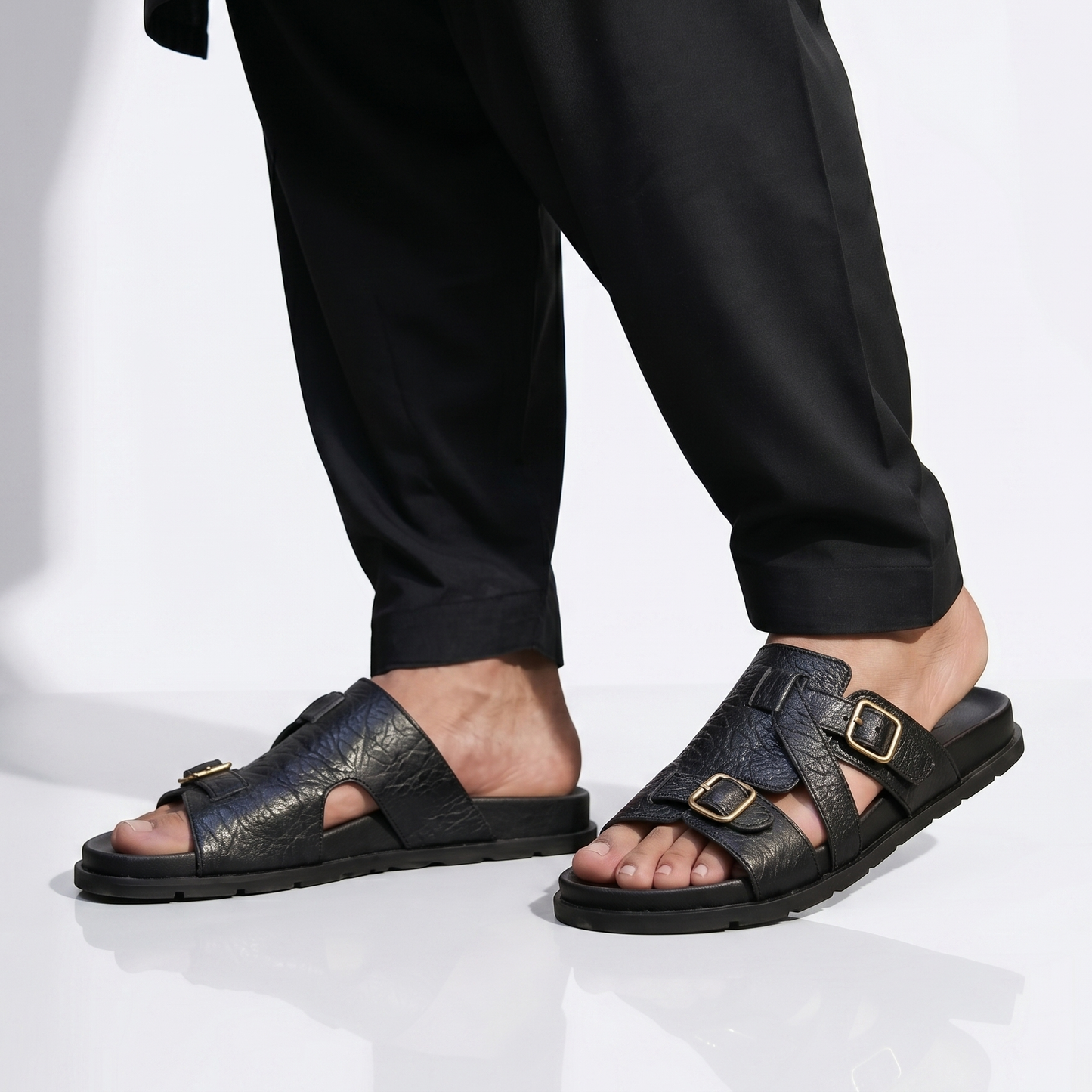 BLACK LEATHER EVA SLIPPER