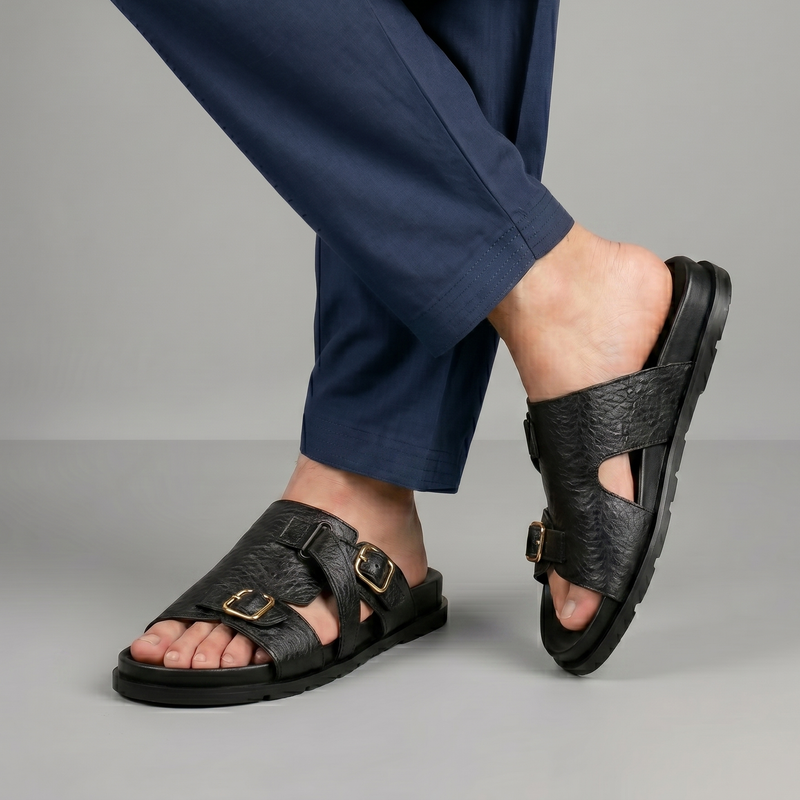 BLACK LEATHER EVA SLIPPER