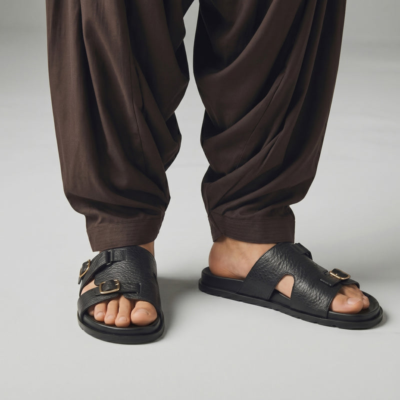 BLACK LEATHER EVA SLIPPER