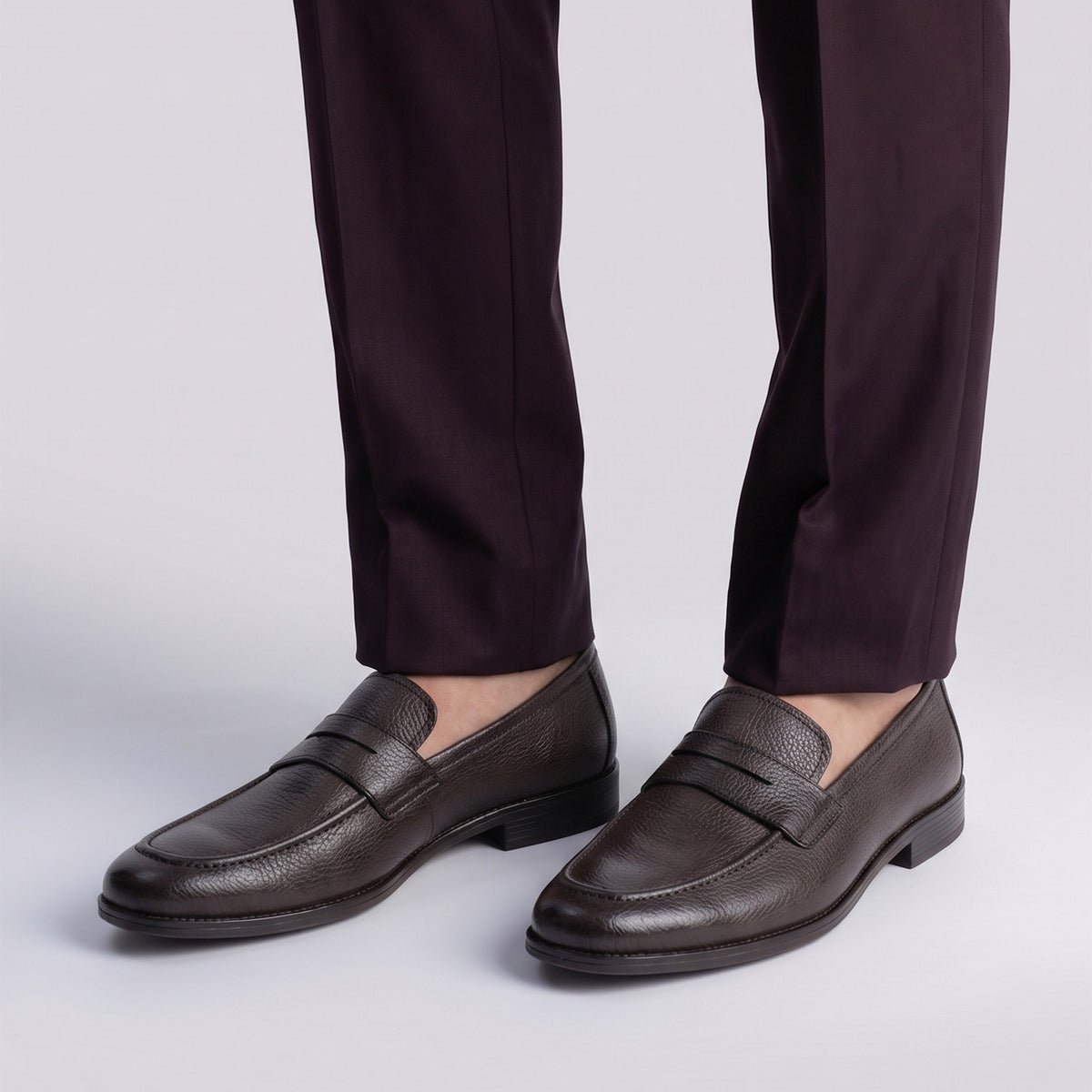 BROWN MILLED  LEATHER LOAFERS