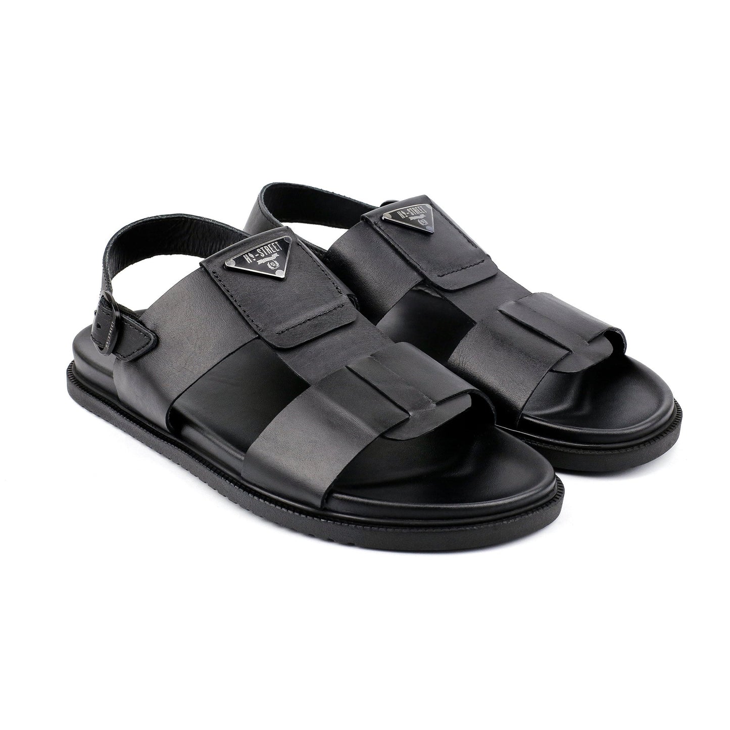 BLACK ANILINE LEATHER SANDAL - Hi-Street
