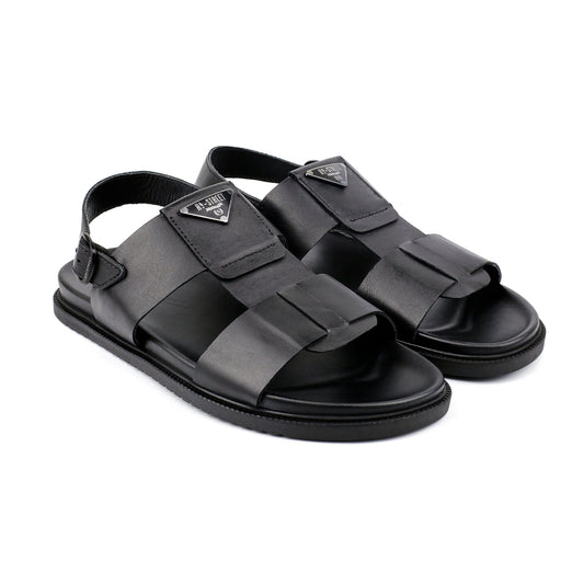BLACK ANILINE LEATHER SANDAL - Hi-Street