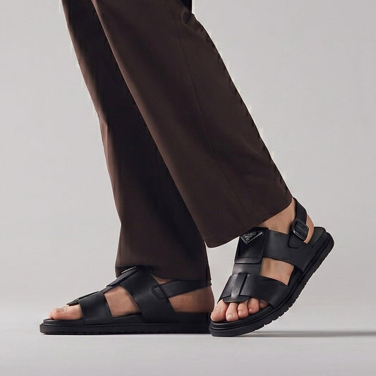 BLACK ANILINE LEATHER SANDAL - Hi-Street