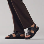 BLACK ANILINE LEATHER SANDAL - Hi-Street