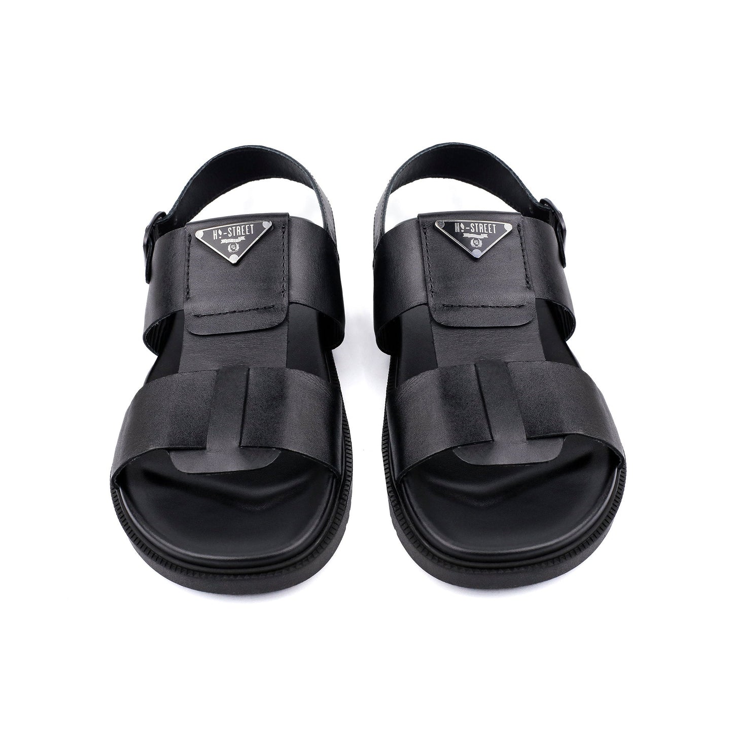 BLACK ANILINE LEATHER SANDAL - Hi-Street