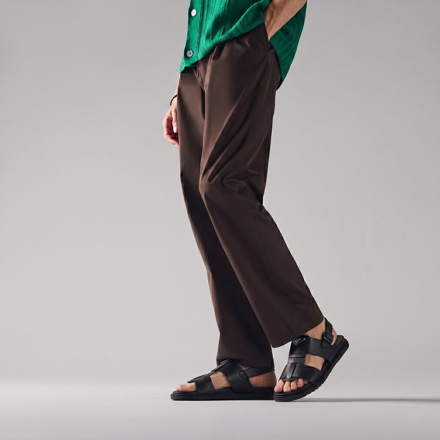 BLACK ANILINE LEATHER SANDAL - Hi-Street