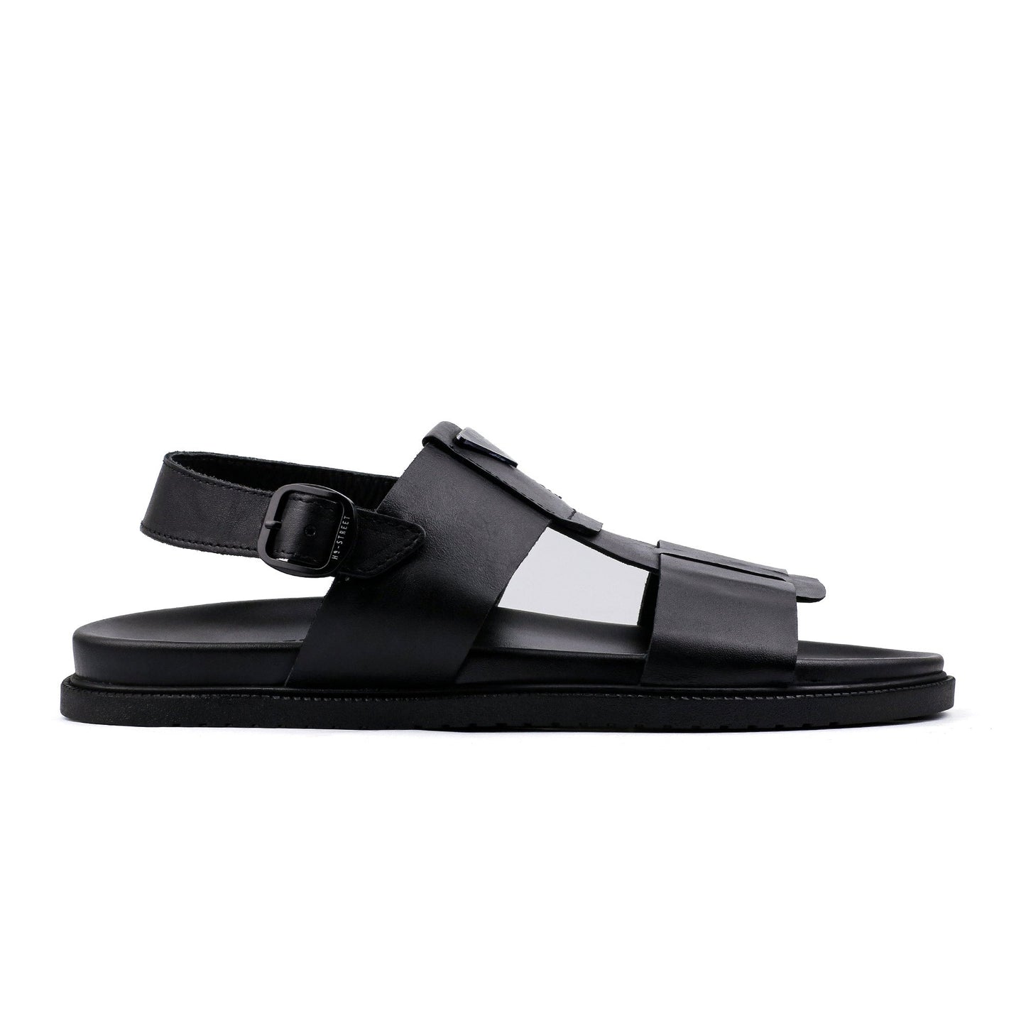 BLACK ANILINE LEATHER SANDAL - Hi-Street