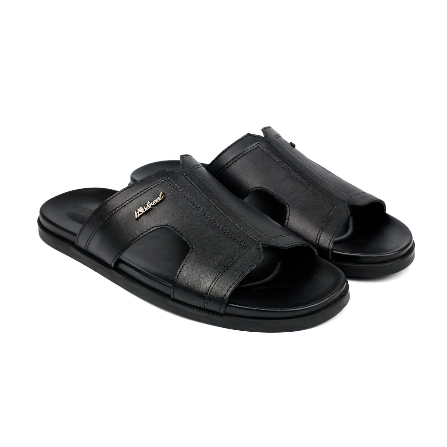 BLACK ANILINE LEATHER SLIPPER - Hi-Street