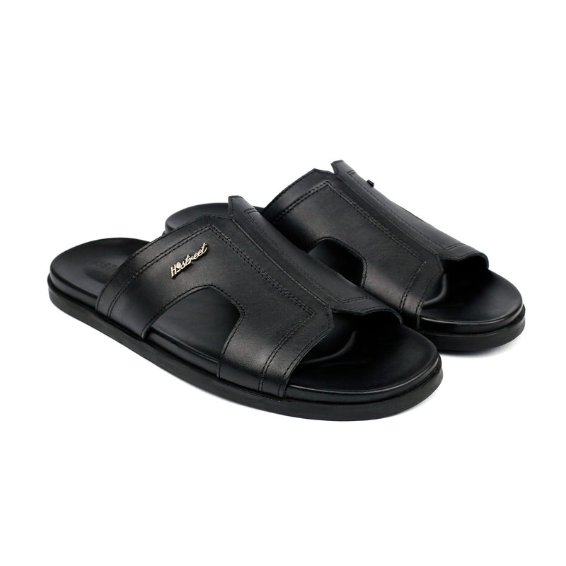 BLACK ANILINE LEATHER SLIPPER - Hi-Street