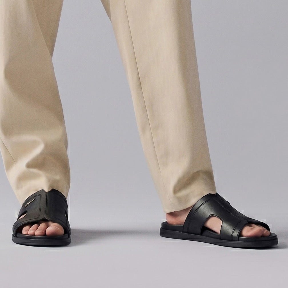 BLACK ANILINE LEATHER SLIPPER - Hi-Street