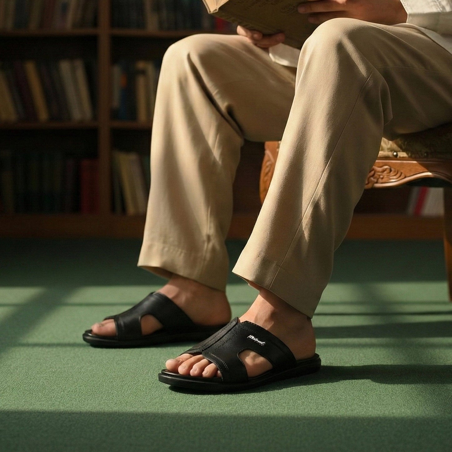 BLACK ANILINE LEATHER SLIPPER - Hi-Street