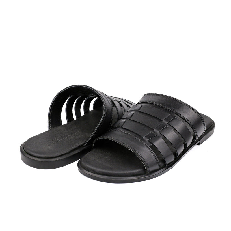 BLACK ANILINE LEATHER SLIPPER - Hi-Street
