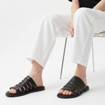 BLACK ANILINE LEATHER SLIPPER - Hi-Street