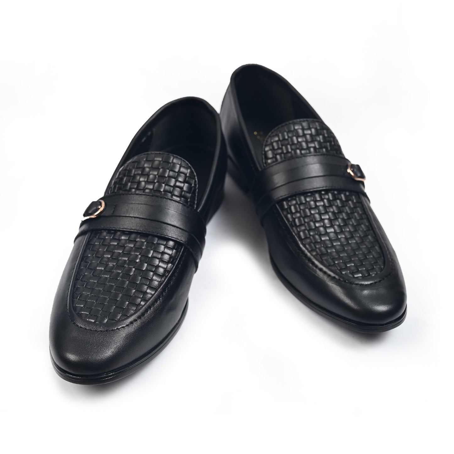 BLACK BRAIDED LEATHER SHOES - Hi-Street