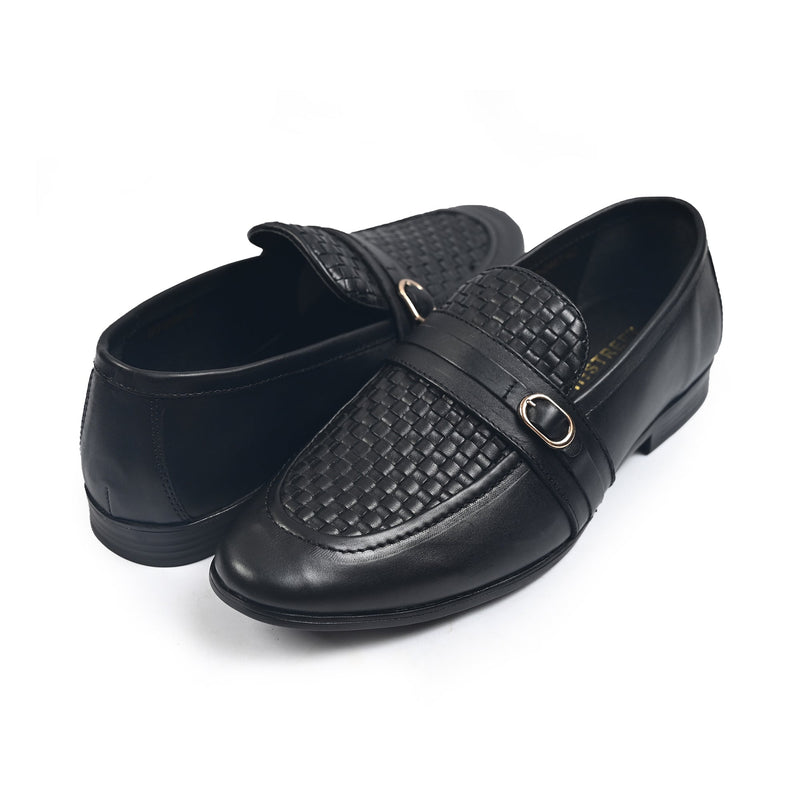 BLACK BRAIDED LEATHER SHOES - Hi-Street