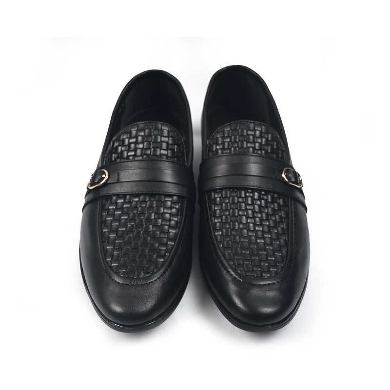BLACK BRAIDED LEATHER SHOES - Hi-Street