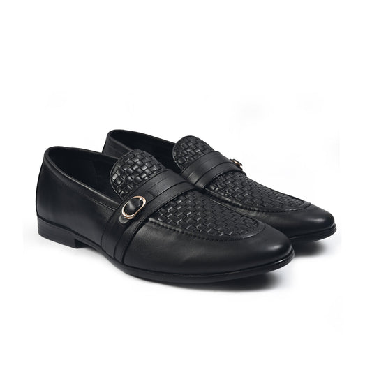 BLACK BRAIDED LEATHER SHOES - Hi-Street