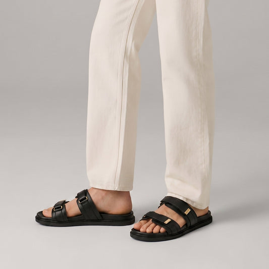 BLACK DOUBLE STRIPE SLIPPER - Hi-Street
